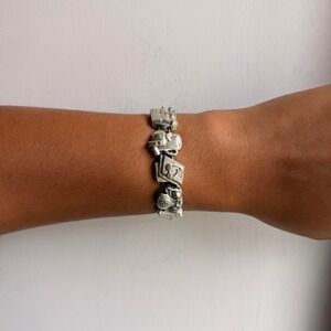 SILVER TONE VINTAGE SCHOOL THEMED SLIDING CHARM BRACELET